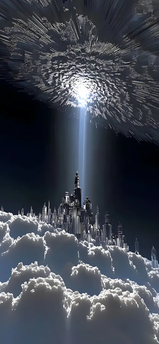 云城城堡手机壁纸｜光束云层背景 - 科幻「哲风壁纸」