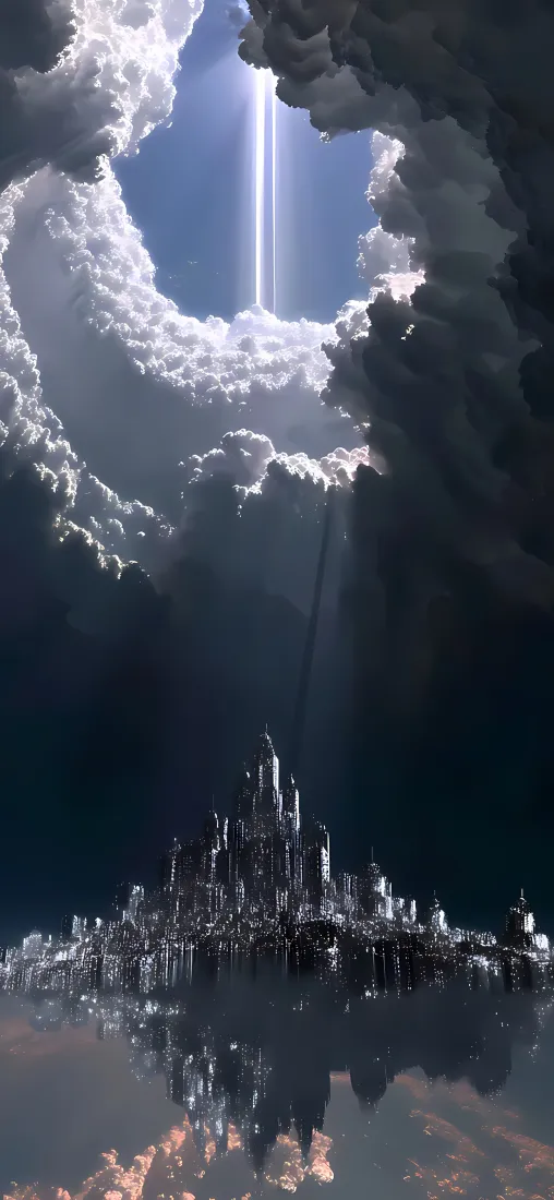 云城光境手机壁纸｜科幻城堡 - 云层倒影「哲风壁纸」