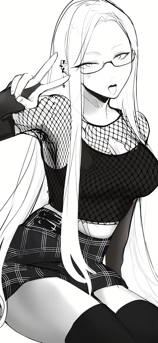 黑白辣妹手机壁纸｜网袜少女背景图片 - 短裤眼镜「哲风壁纸」
