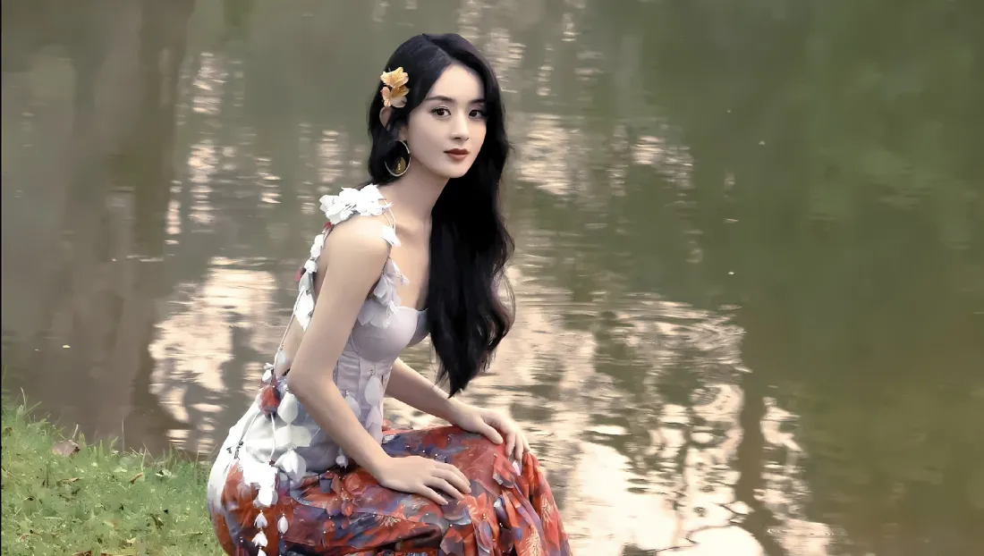 3k赵丽颖壁纸｜湖边草地背景图 - 裙装「哲风壁纸」