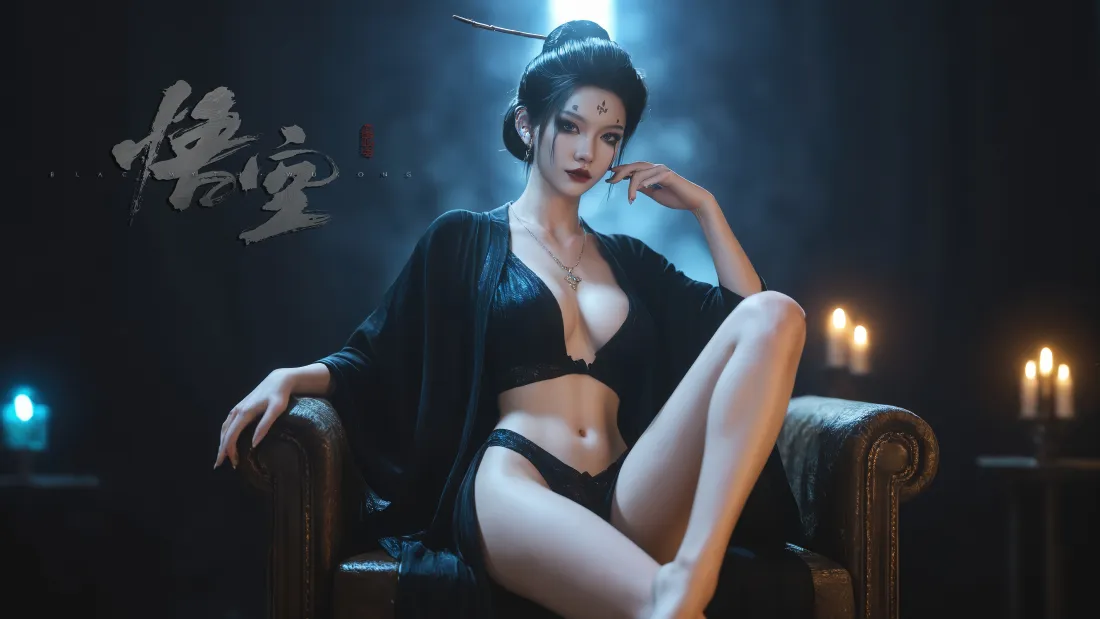 4k四妹 黑神话壁纸｜暗黑背景 - 性感坐姿「哲风壁纸」