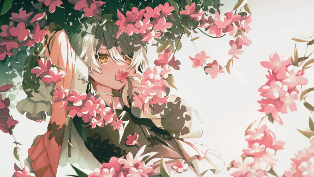 3k白发少女樱花壁纸｜二次元背景 - 粉色樱花「哲风壁纸」