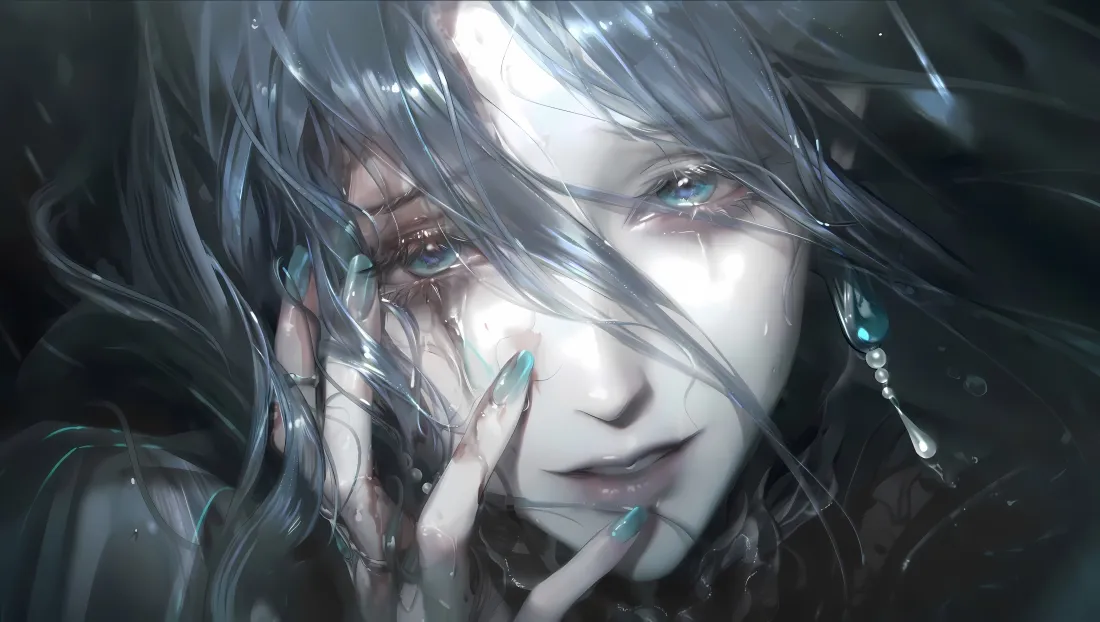 4k碧瞳动漫美女壁纸｜暗色背景 - 绿指甲「哲风壁纸」