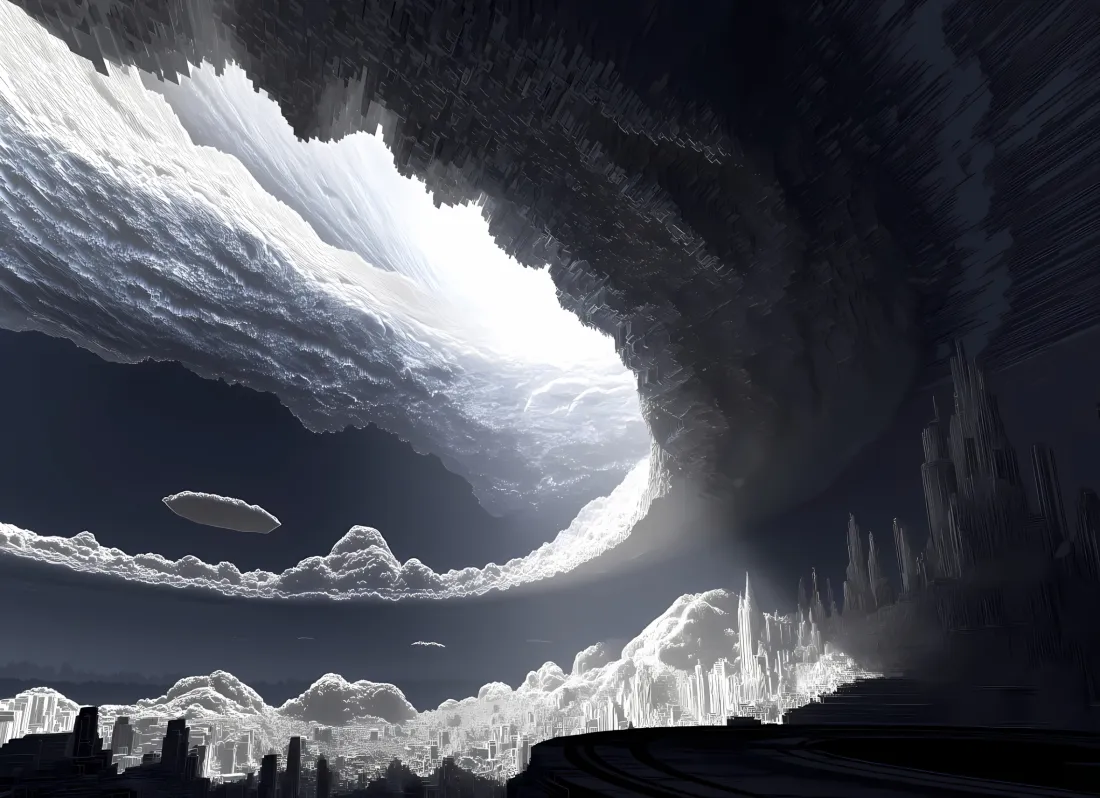 2k科幻云城光影壁纸｜暗色 - 飞船冰晶「哲风壁纸」