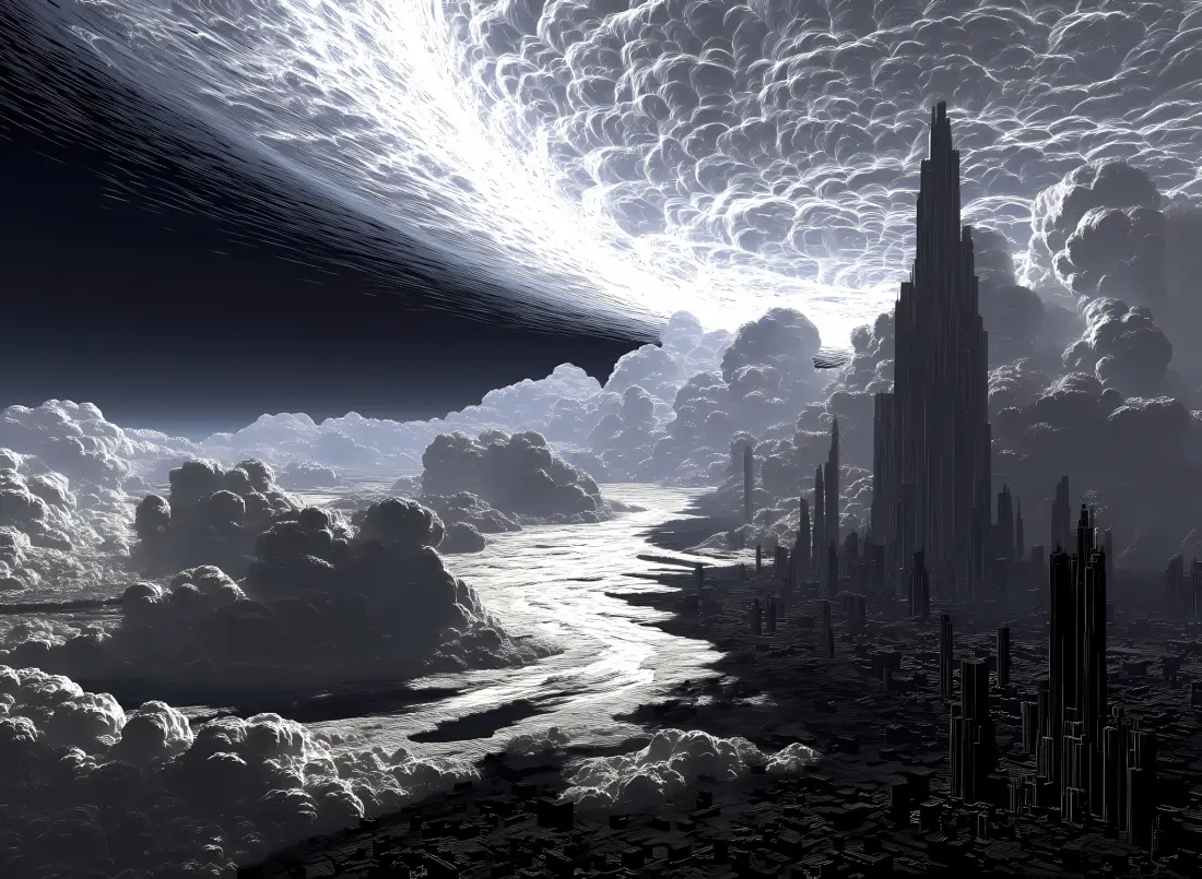 2k科幻城市壁纸｜云层建筑背景图片 - 光影「哲风壁纸」