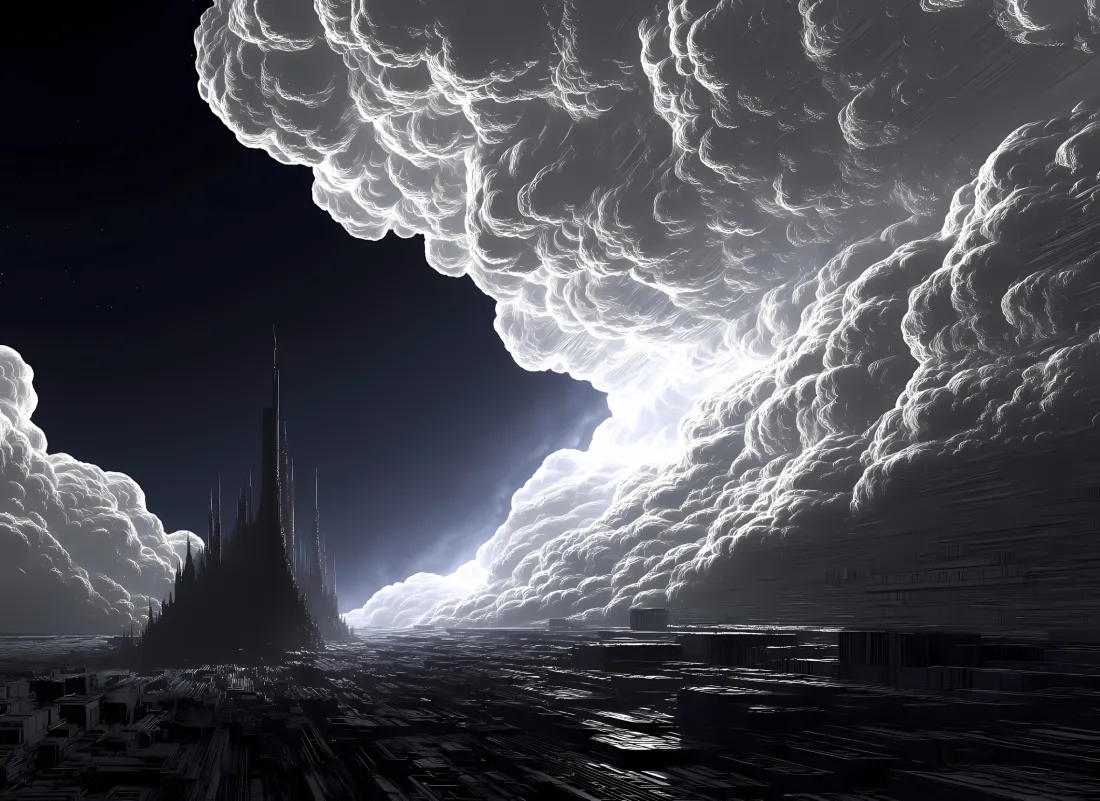 2k云层光影科幻壁纸｜黑暗天空 - 尖塔光线「哲风壁纸」