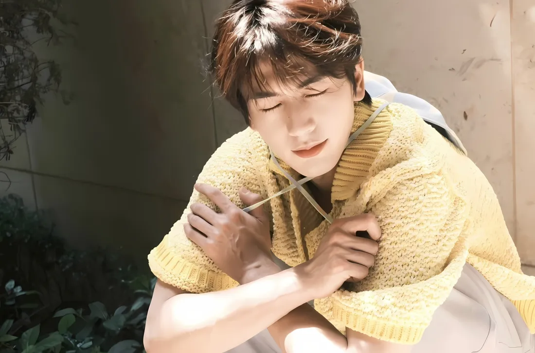 2k张凌赫壁纸｜阳光草丛背景 - 黄色毛衣「哲风壁纸」