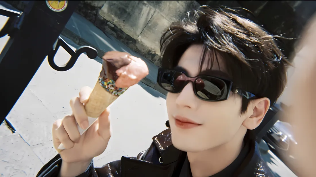 2k张凌赫皮衣墨镜壁纸｜户外冰淇淋背景图片 - 酷帅「哲风壁纸」