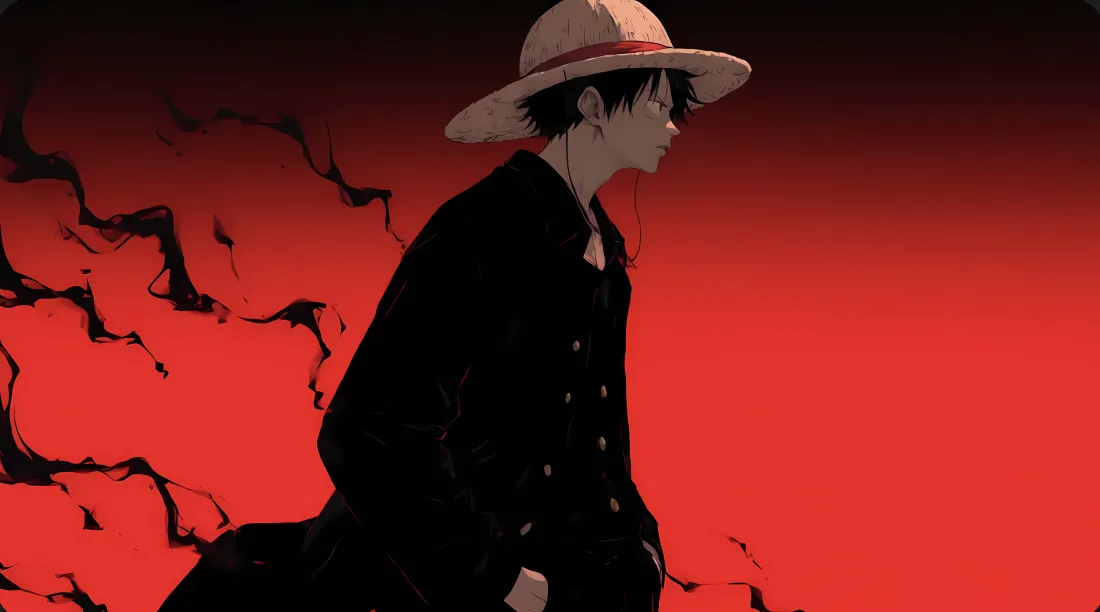 4k路飞草帽壁纸｜海贼王红色背景 - 暗黑风「哲风壁纸」