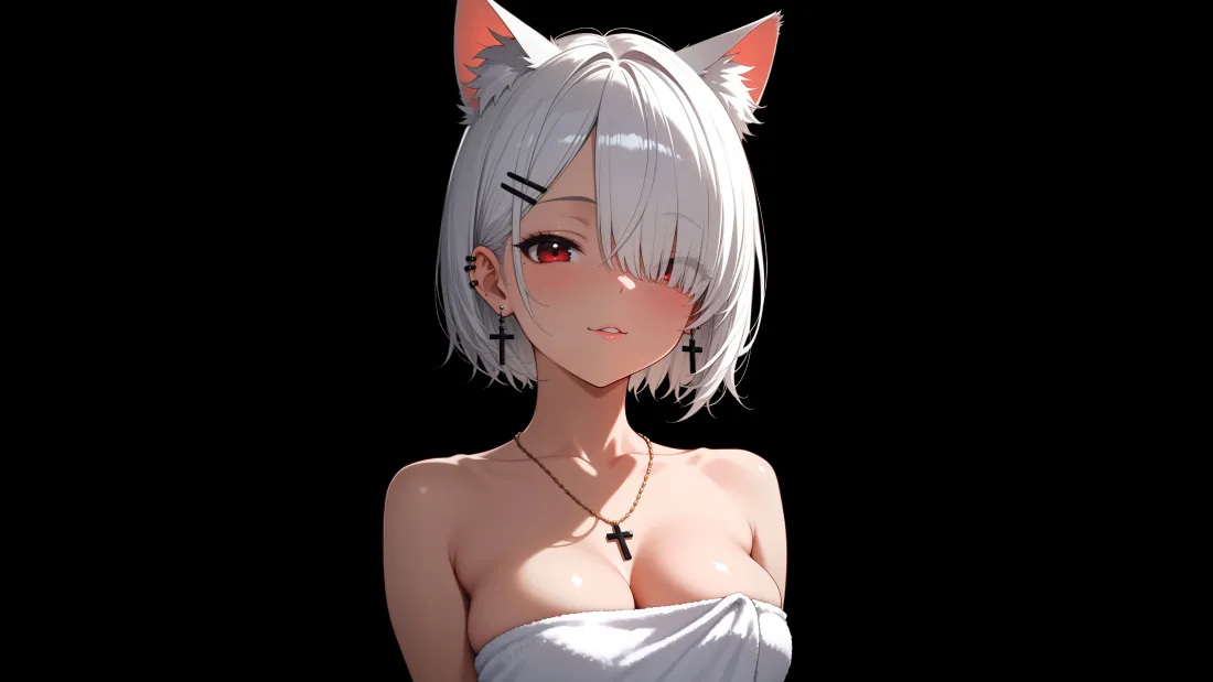 4k猫耳少女壁纸｜黑色背景图片 - 白发红瞳「哲风壁纸」