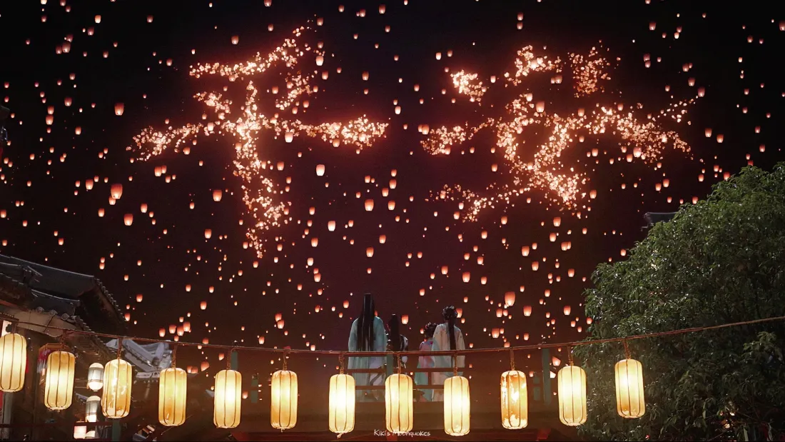 平安烟花手机壁纸｜古风夜景 - 灯笼祈福「哲风壁纸」