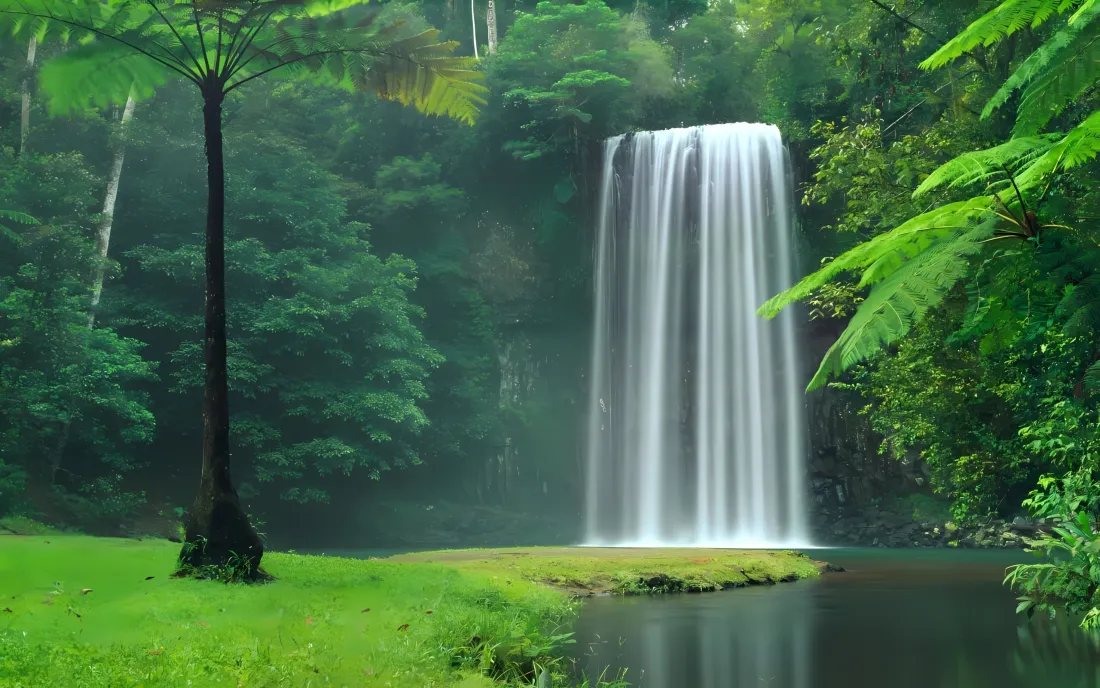 3k瀑布湖水壁纸｜绿林背景图片 - 自然风景「哲风壁纸」