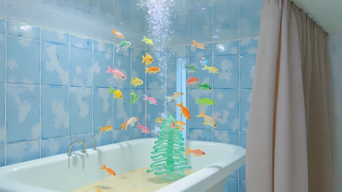 3k梦幻浴缸小鱼壁纸｜蓝色浴室背景 - 清新装饰「哲风壁纸」