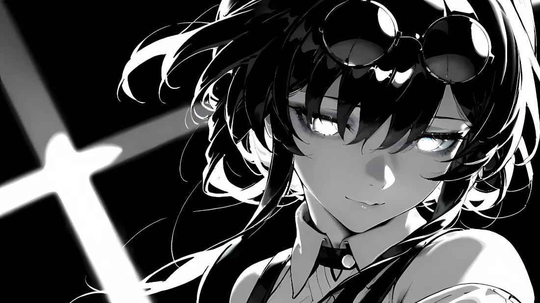 2k黑白墨镜动漫人物壁纸｜简约背景 - 动漫「哲风壁纸」