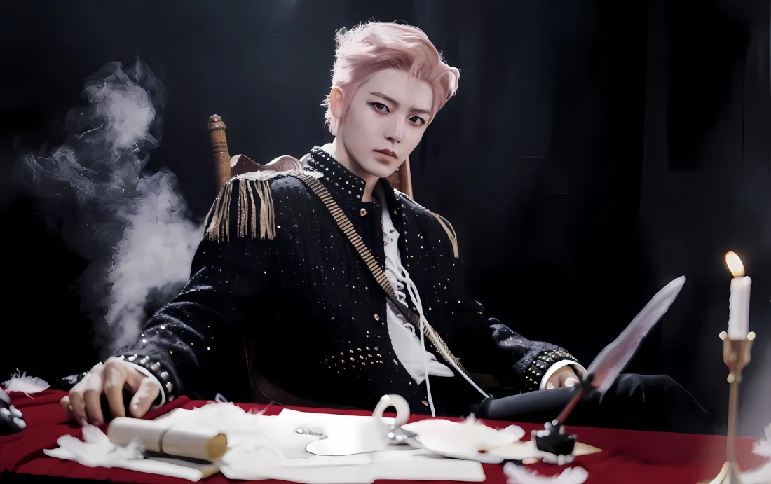 2k侯明昊粉发骑士壁纸｜复古背景 - 黑色服装「哲风壁纸」