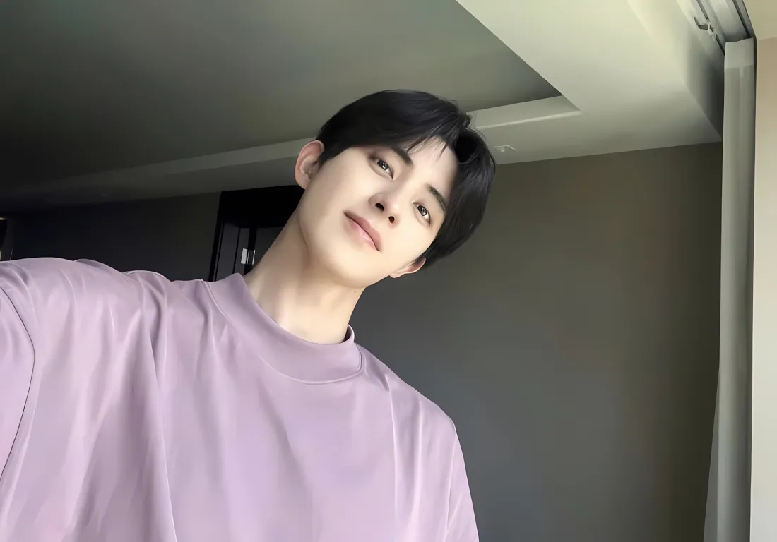 2k敖瑞鹏壁纸｜室内自拍背景图 - 紫色T恤帅哥「哲风壁纸」