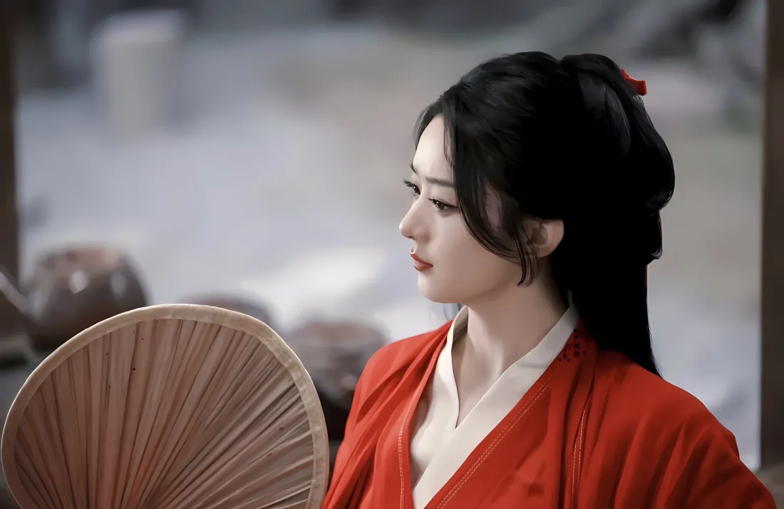 2k赵丽颖与凤行红衣壁纸｜古风 - 扇子侧颜「哲风壁纸」