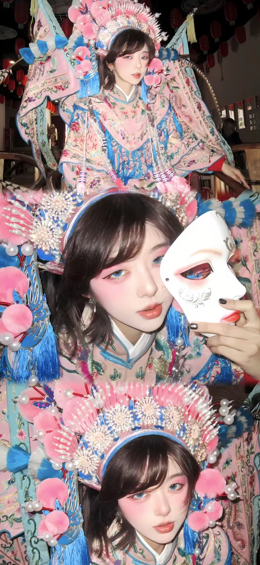 京剧服饰面具手机壁纸｜戏曲背景 - 花旦戏服「哲风壁纸」