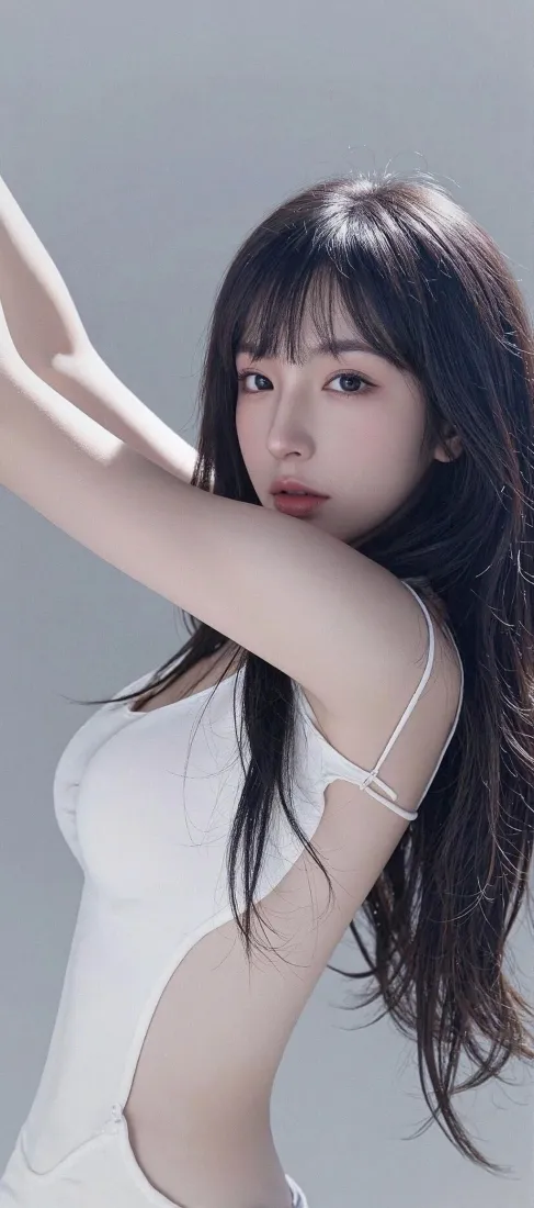 白衣美女手机壁纸｜时尚写真背景图片 - 优雅姿势「哲风壁纸」