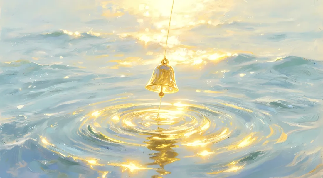 2k金铃铛碧水壁纸｜阳光波纹背景 - 金色倒影「哲风壁纸」