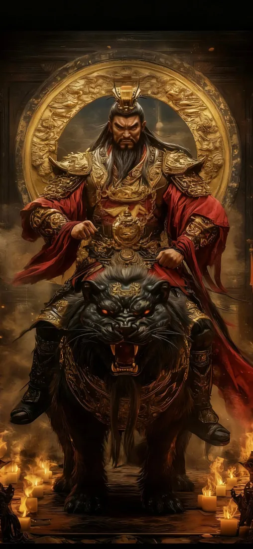 赵公明骑虎手机壁纸｜火焰金环 - 财神「哲风壁纸」