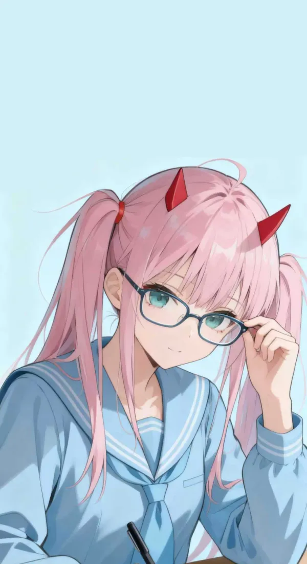 02眼镜简约手机壁纸｜浅蓝 - DARLING in FRANXX「哲风壁纸」