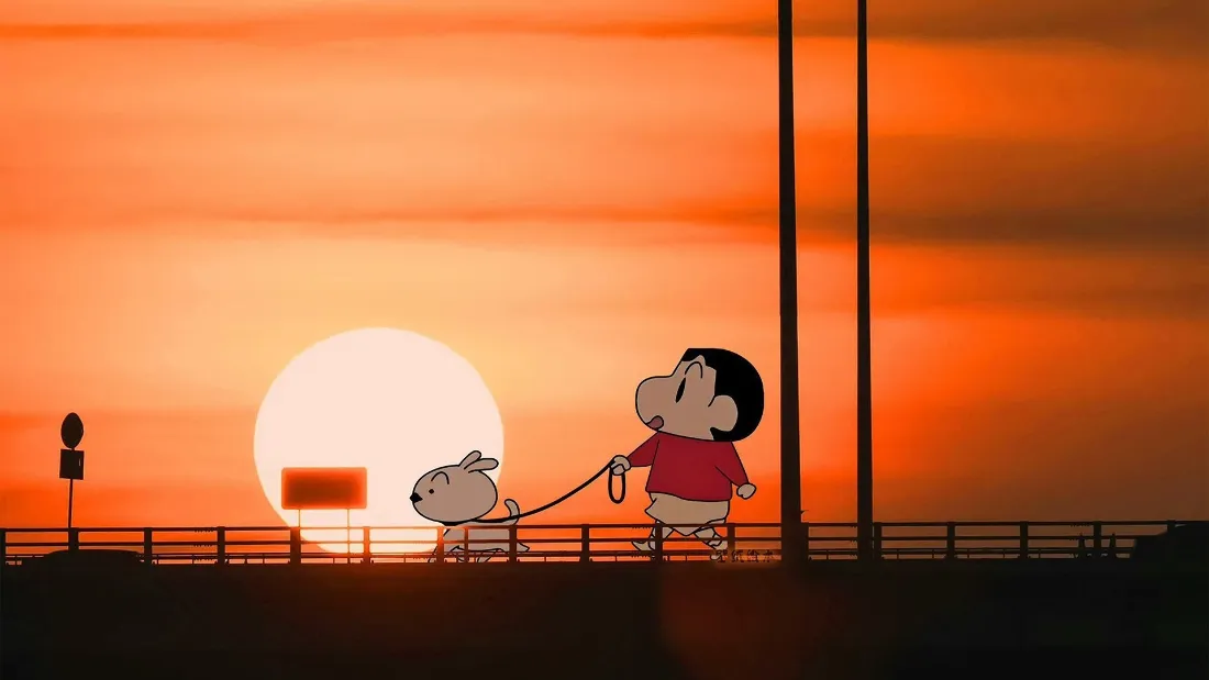 2k蜡笔小新小白夕阳壁纸｜黄昏背景 - 温馨「哲风壁纸」