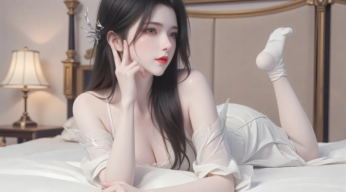 5k白衣美女白袜卧室壁纸｜性感迷人背景 - 私房「哲风壁纸」