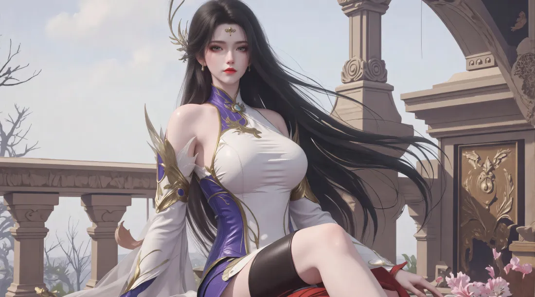 5k斗破苍穹玄衣壁纸｜古风建筑 - 紫白服饰「哲风壁纸」