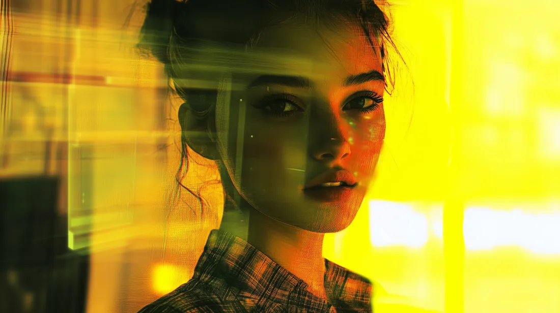 3k格子衬衫美女壁纸｜黄调艺术背景 - 2K「哲风壁纸」