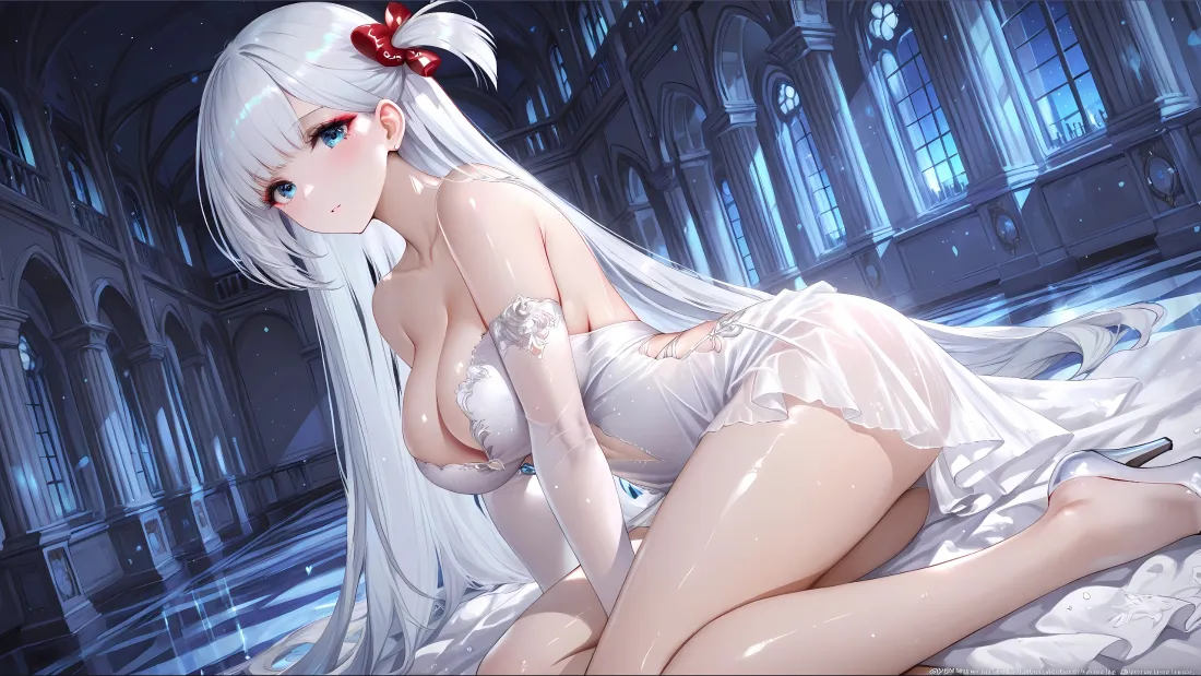 3k白发美女壁纸｜教堂背景 - 白衣性感少女「哲风壁纸」