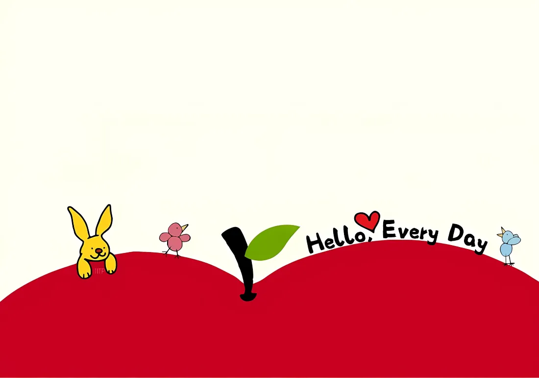 2k卡通苹果壁纸｜简约红 - Hello Every Day「哲风壁纸」