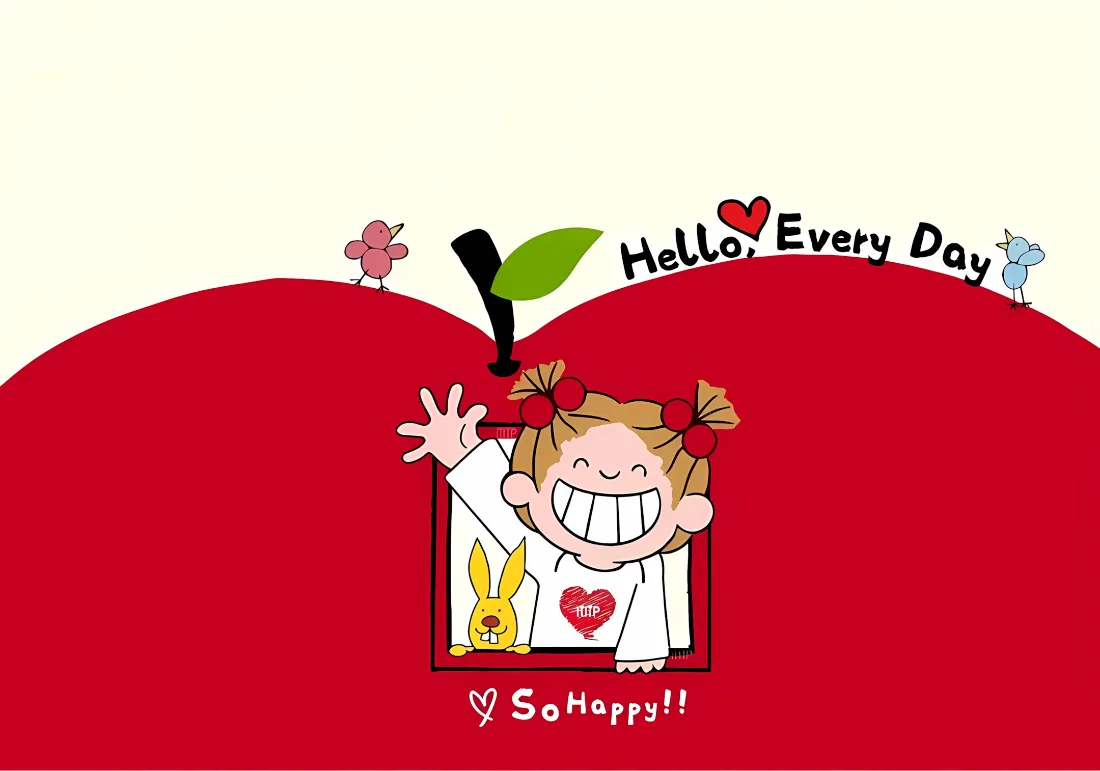 2k卡通苹果女孩壁纸｜简约红色 - 上学「哲风壁纸」