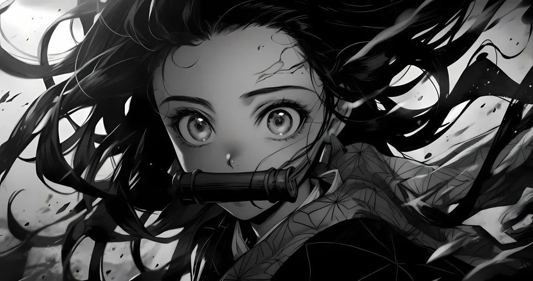 3k祢豆子壁纸｜黑白插画背景图片 - 鬼灭之刃「哲风壁纸」