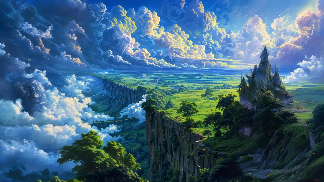 8k云海草原悬崖壁纸｜自然风景 - 城堡绿植「哲风壁纸」