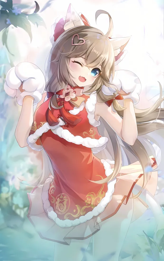 嘉然手机壁纸｜二次元背景 - 猫娘红裙「哲风壁纸」