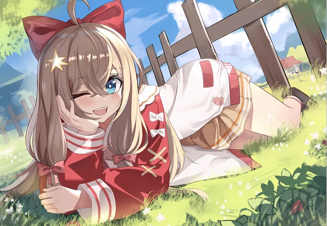 2k嘉然壁纸｜草地背景图片 - 二次元「哲风壁纸」