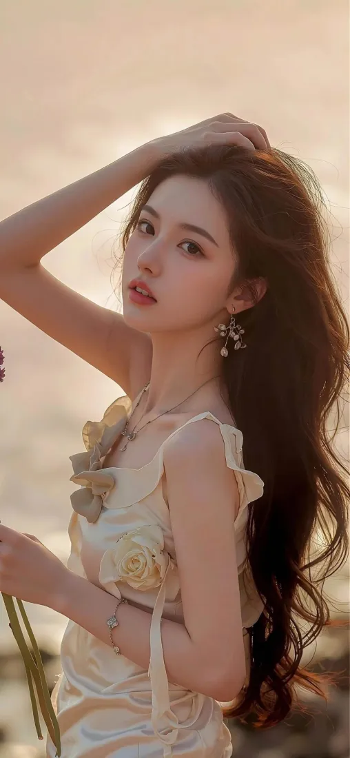 碎花裙美女手机壁纸｜海边背景 - 迷人「哲风壁纸」