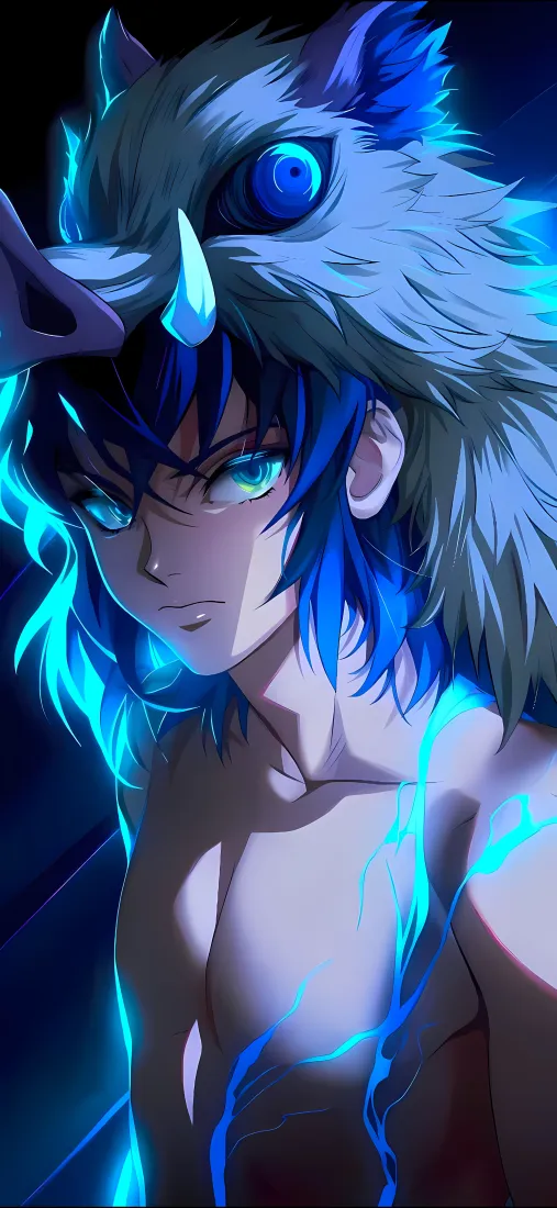 伊之助手机壁纸｜鬼灭之刃背景图片 - 蓝色光效「哲风壁纸」