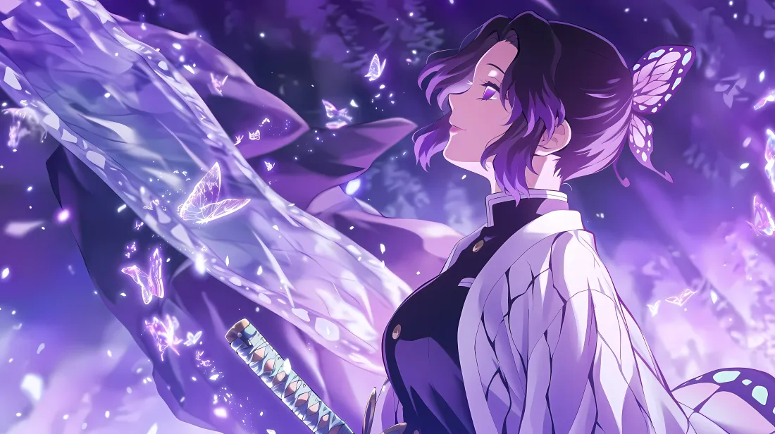 4k蝴蝶忍壁纸｜鬼灭之刃紫背景 - 蝴蝶特效「哲风壁纸」