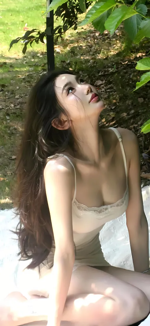 森林美女手机壁纸｜绿植背景 - 吊带美女「哲风壁纸」