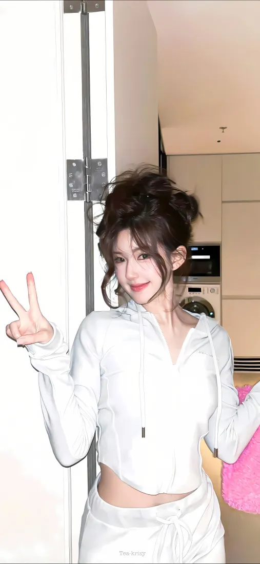 赵露思手机壁纸｜室内背景图片 - 丸子头白装「哲风壁纸」