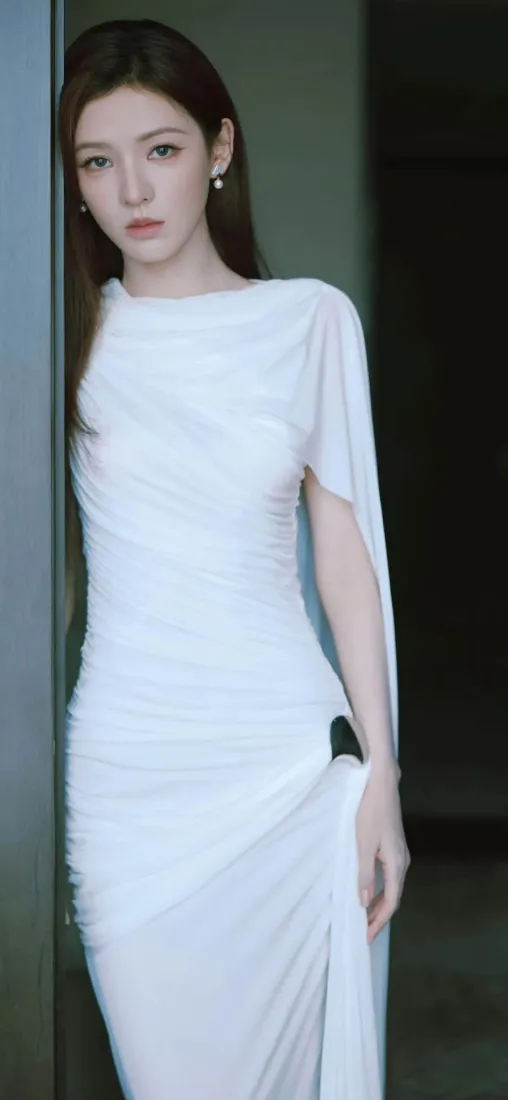 白衣美女手机壁纸｜室内背景图片 - 优雅长裙「哲风壁纸」