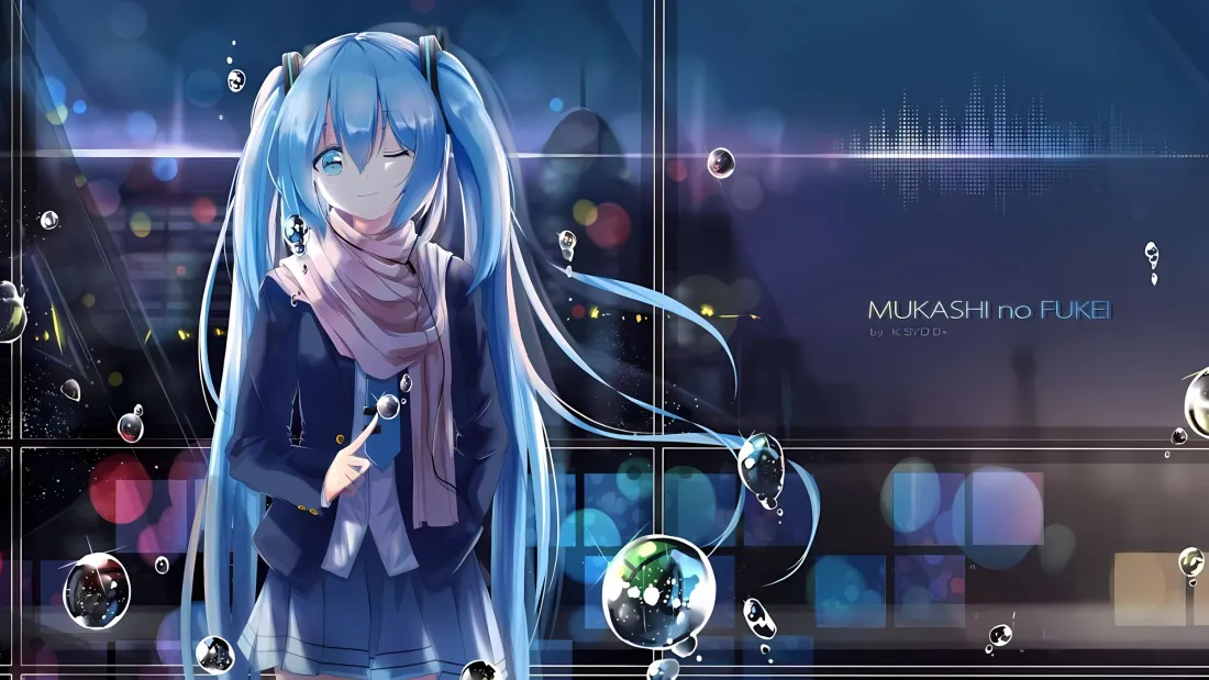 2k初音未来气泡玻璃壁纸｜蓝色背景 - 二次元「哲风壁纸」