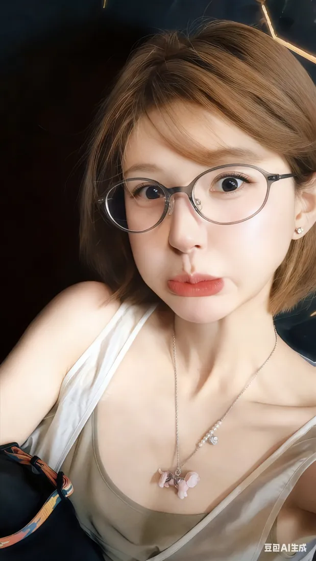 纯欲吊带短发女手机壁纸｜眼镜美女背景 - 精致项链「哲风壁纸」