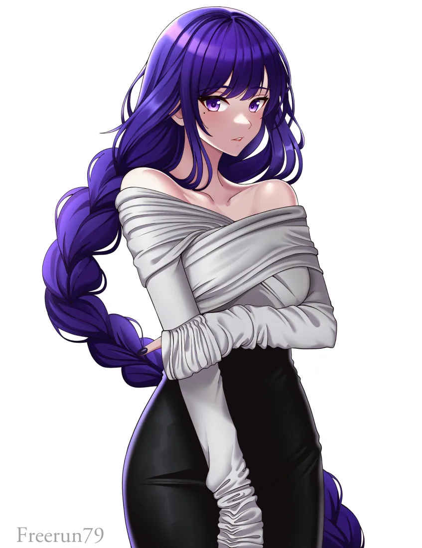 二次元辣妹手机壁纸｜简约背景 - 紫发麻花辫「哲风壁纸」