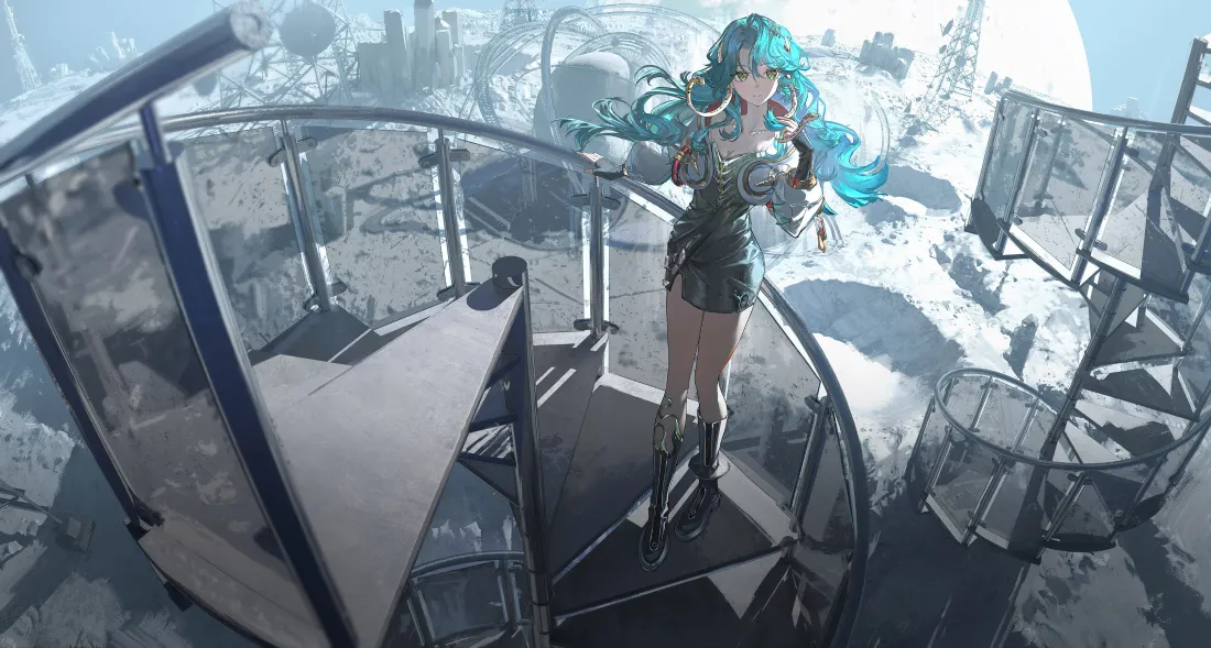 3k初音未来壁纸｜螺旋楼梯背景 - 二次元雪地「哲风壁纸」