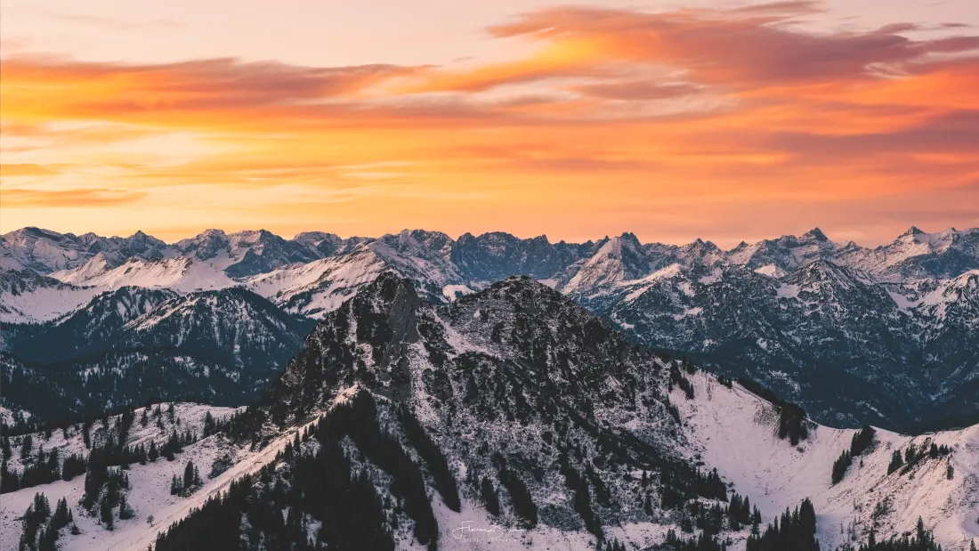 5k雪山壁纸｜晚霞山峰背景 - 日落雪景「哲风壁纸」