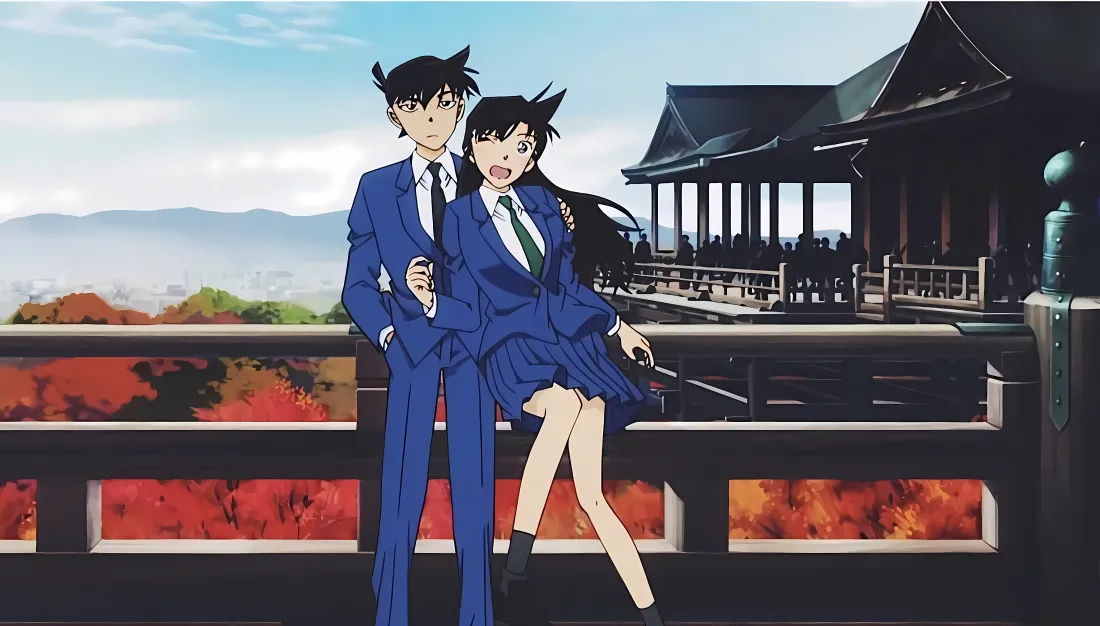 4k毛利兰工藤新一壁纸｜寺庙背景 - 名侦探柯南「哲风壁纸」