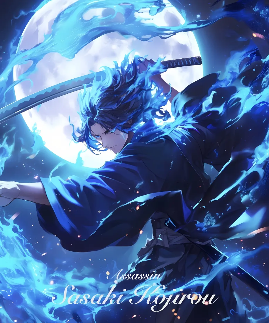 佐佐木小次郎手机壁纸｜Fate - 蓝色火焰月亮「哲风壁纸」